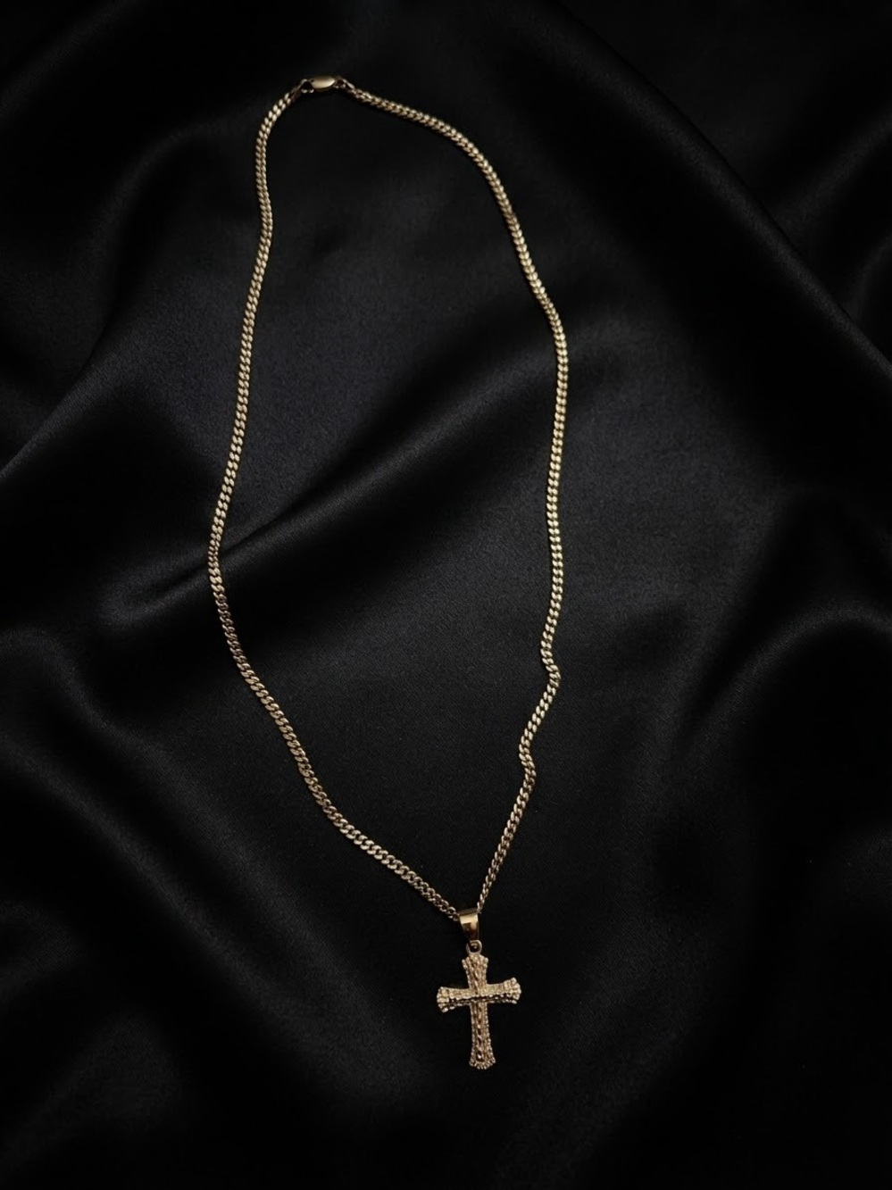 Gold Cross Pendant Necklace - 20” long 14K Gold plated